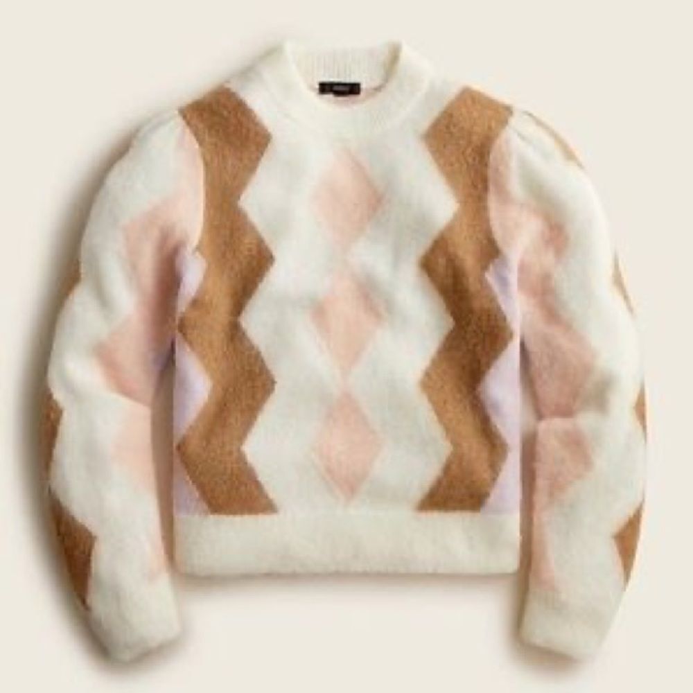J Crew Diamond Checked Cropped Alpaca Sweater